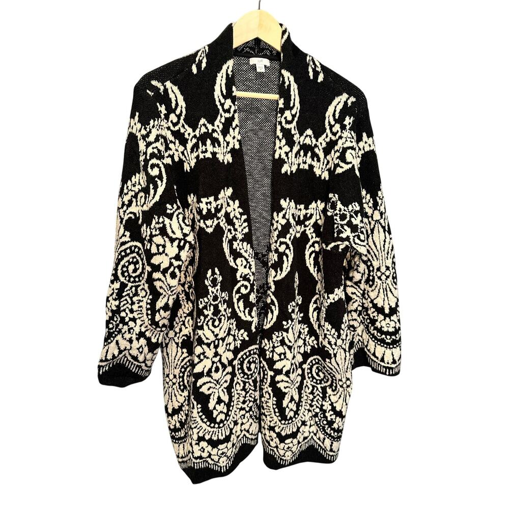 J. Jill Cotton Blend Damask Jaquard Duster Sweater Size M